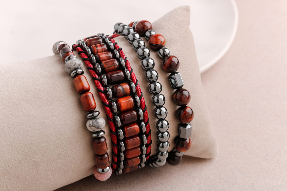 Hematit-Kaplan Gözü-Labradorit Erkek Doğal Taş Bileklik Seti