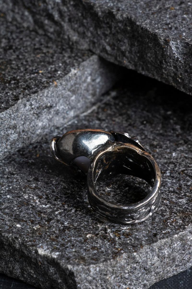 Sertifikalı İridyumlu Gümüş İnci Özel Tasarım Yüzük (Kadın)