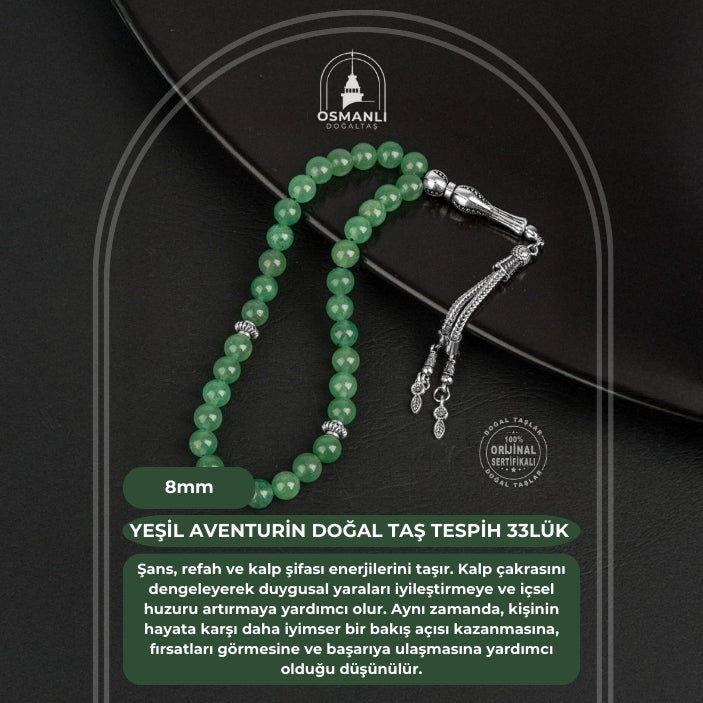 Yeşil Aventurin Doğal Taş Tesbih 33lük - 8mm