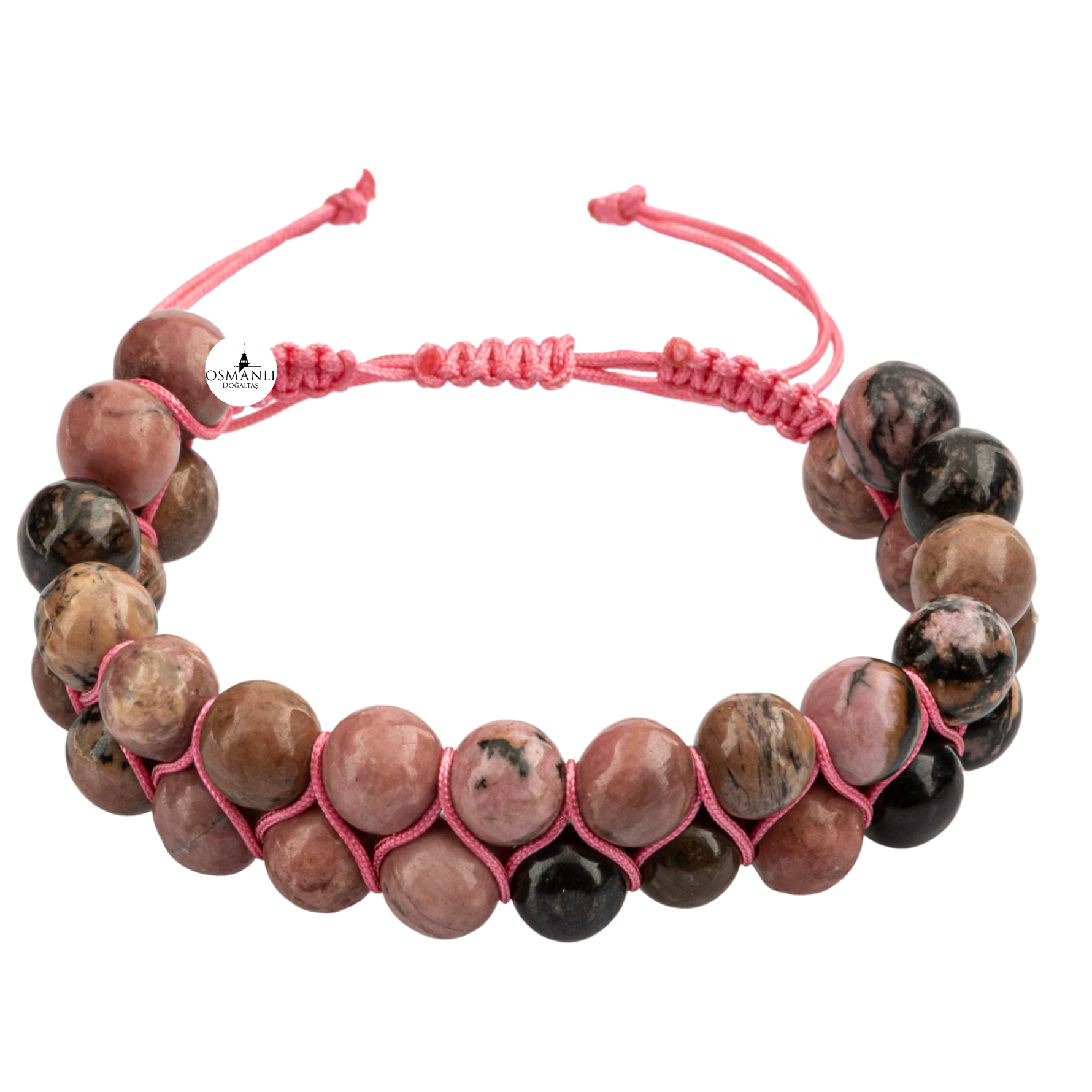 Rodonit 8mm Çift Sıra Makrome Doğal Taş Bileklik