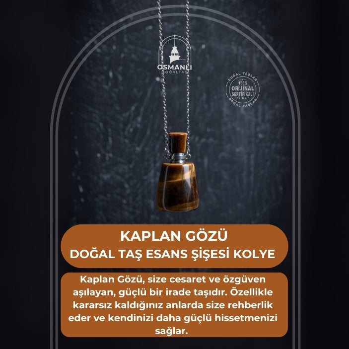Sertifikalı Kaplan Gözü Doğal Taş Esans Şişesi Kolye