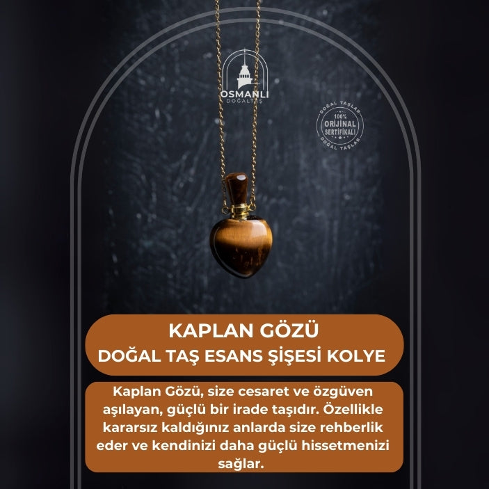 Sertifikalı Kaplan Gözü Doğal Taş Esans Şişesi Kolye