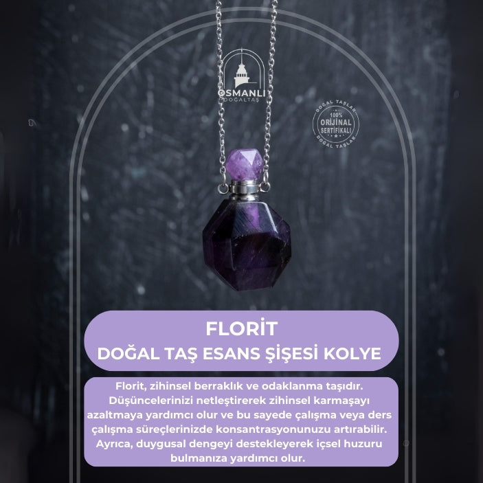 Sertifikalı Florit Doğal Taş Esans Şişesi Kolye