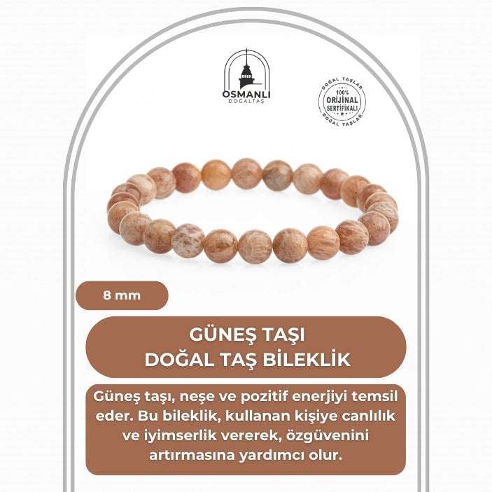 Güneş Taşı 8mm Doğal Taş Bileklik
