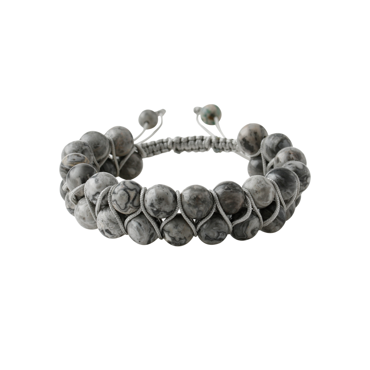 Gri Jasper 8mm Çift Sıra Makrome Doğal Taş Bileklik