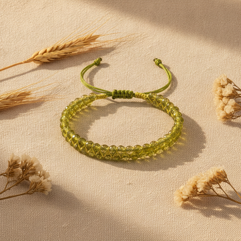 Zebercet Peridot 3-4mm Çift Sıra Doğal Taş Bileklik