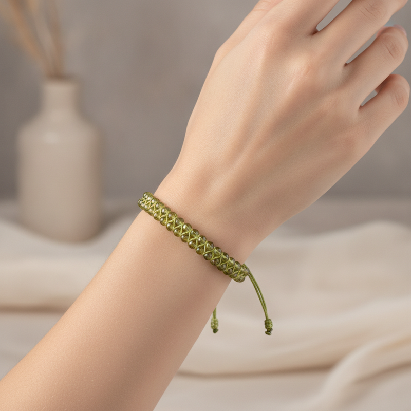 Zebercet Peridot 3-4mm Çift Sıra Doğal Taş Bileklik