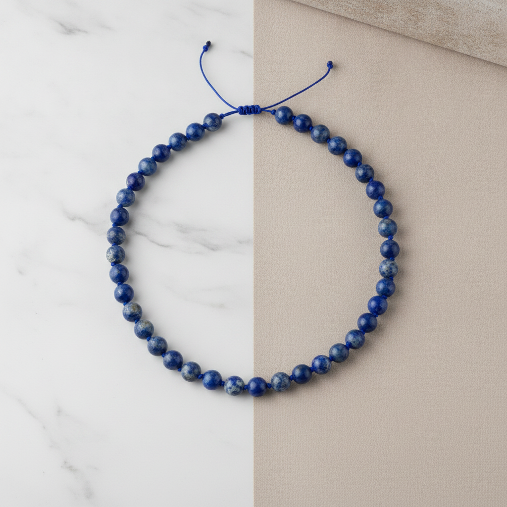 Lapis Lazuli 8 mm Düğümlü Doğal Taş Kolye