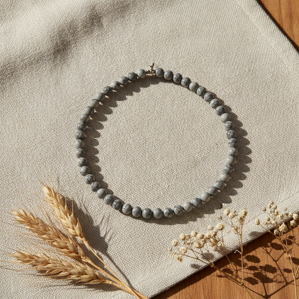 Gri Jasper 6 mm Dizi Doğal Taş Kolye