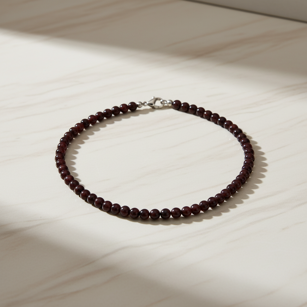 Bordo Granat Lal 6 mm Dizi Doğal Taş Kolye