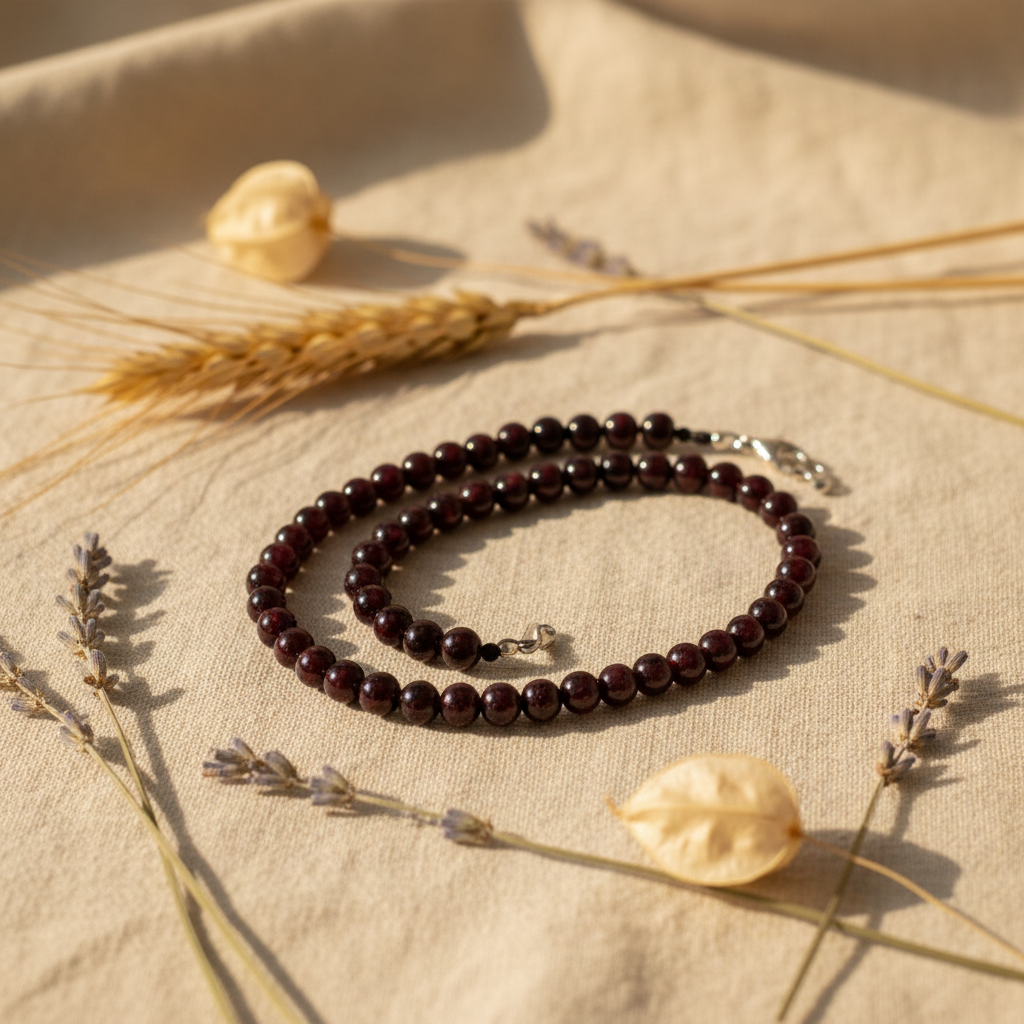 Bordo Granat Lal 6 mm Dizi Doğal Taş Kolye