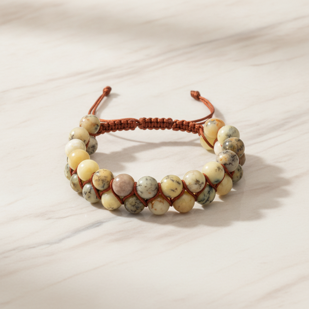 Opal Sarı 8mm Çift Sıra Makrome Doğal Taş Bileklik