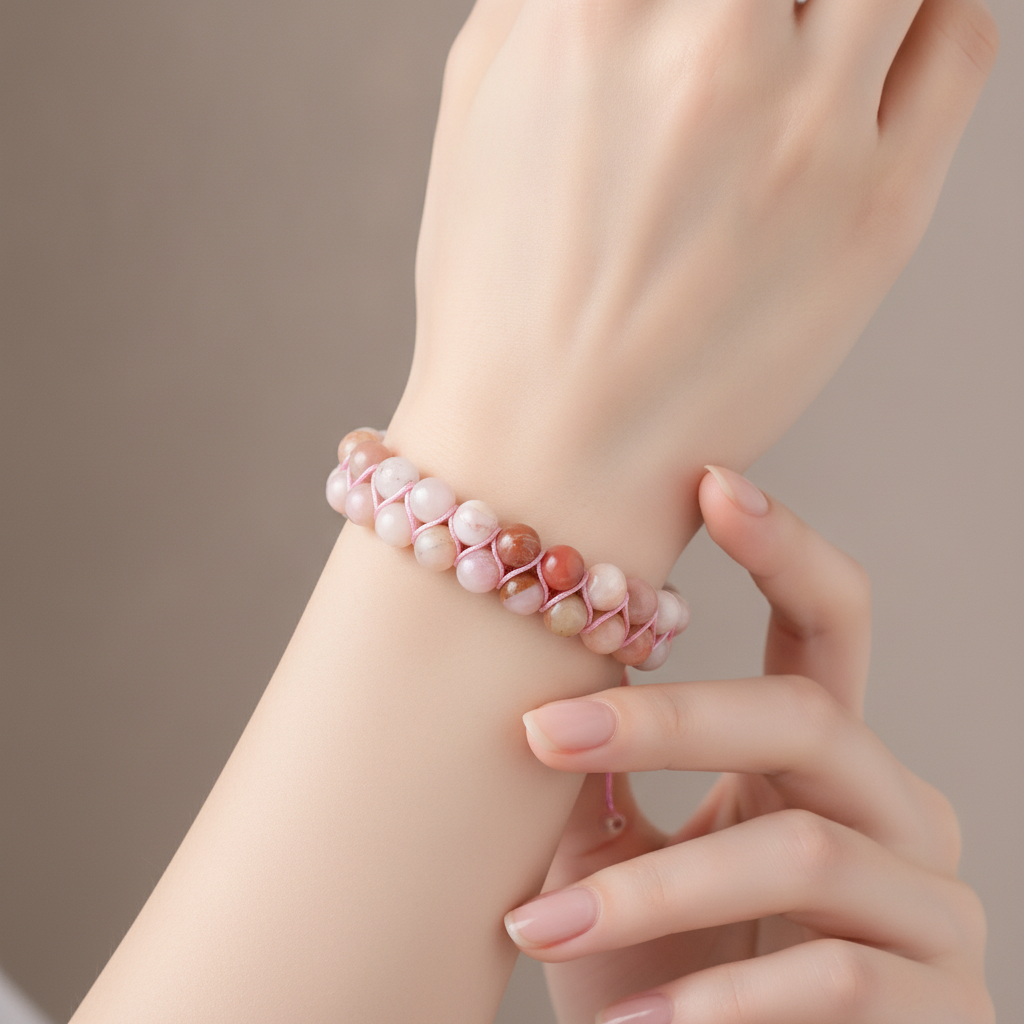 Opal Pembe 8mm Çift Sıra Makrome Doğal Taş Bileklik