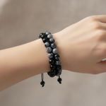 Karlı Obsidyen 8mm Çift Sıra Makrome Doğal Taş Bileklik