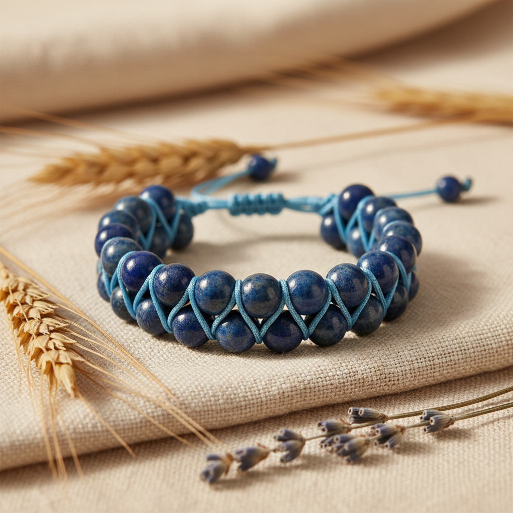 Lapis Lazuli 8mm Çift Sıra Makrome Doğal Taş Bileklik