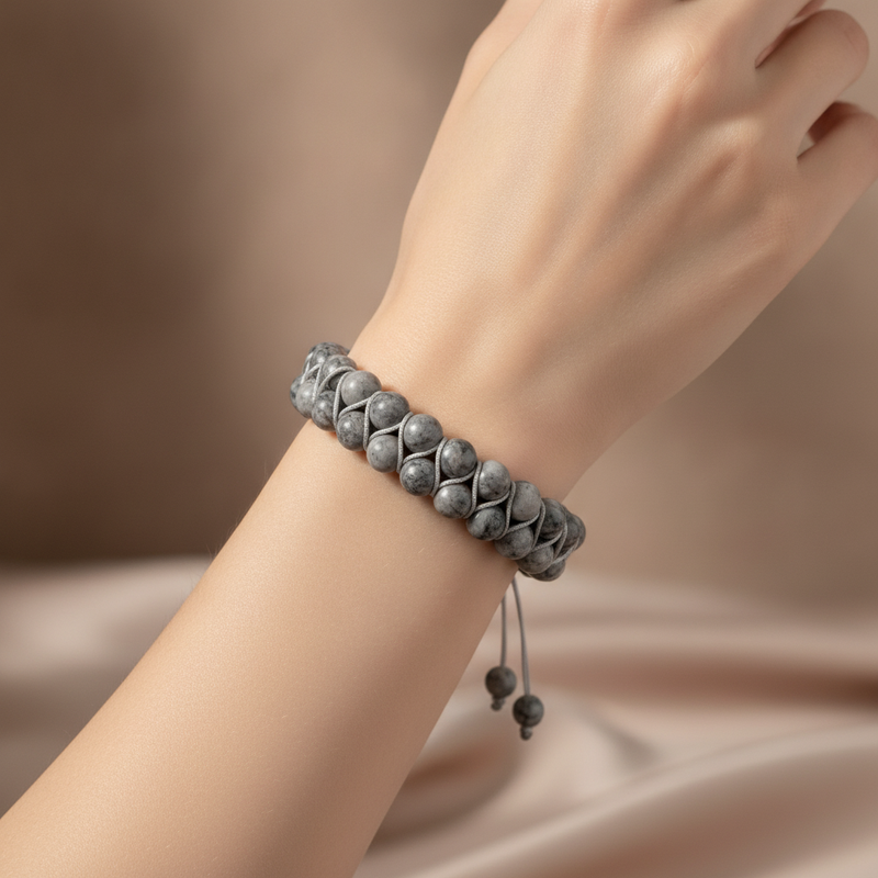 Gri Jasper 8mm Çift Sıra Makrome Doğal Taş Bileklik