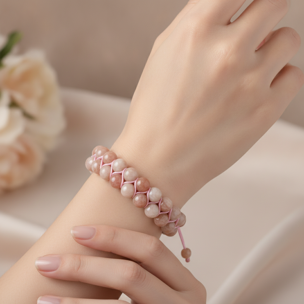 Güneş Taşı 8mm Çift Sıra Makrome Doğal Taş Bileklik