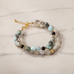 Larimar-Lal-Hematit-Ay Taşı Altın Kaplama Doğal Taş Bileklik