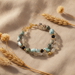 Larimar-Lal-Hematit-Ay Taşı Altın Kaplama Doğal Taş Bileklik