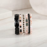 Obsidyen-Pembe Opal-Siyah Turmalin Doğal Taş Kadın Bileklik Seti