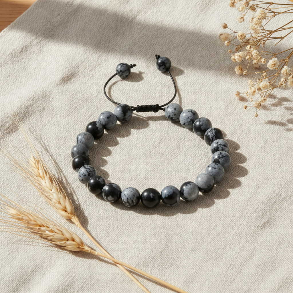 Karlı Obsidyen 8mm Merdiven Kapama Doğal Taş Bileklik