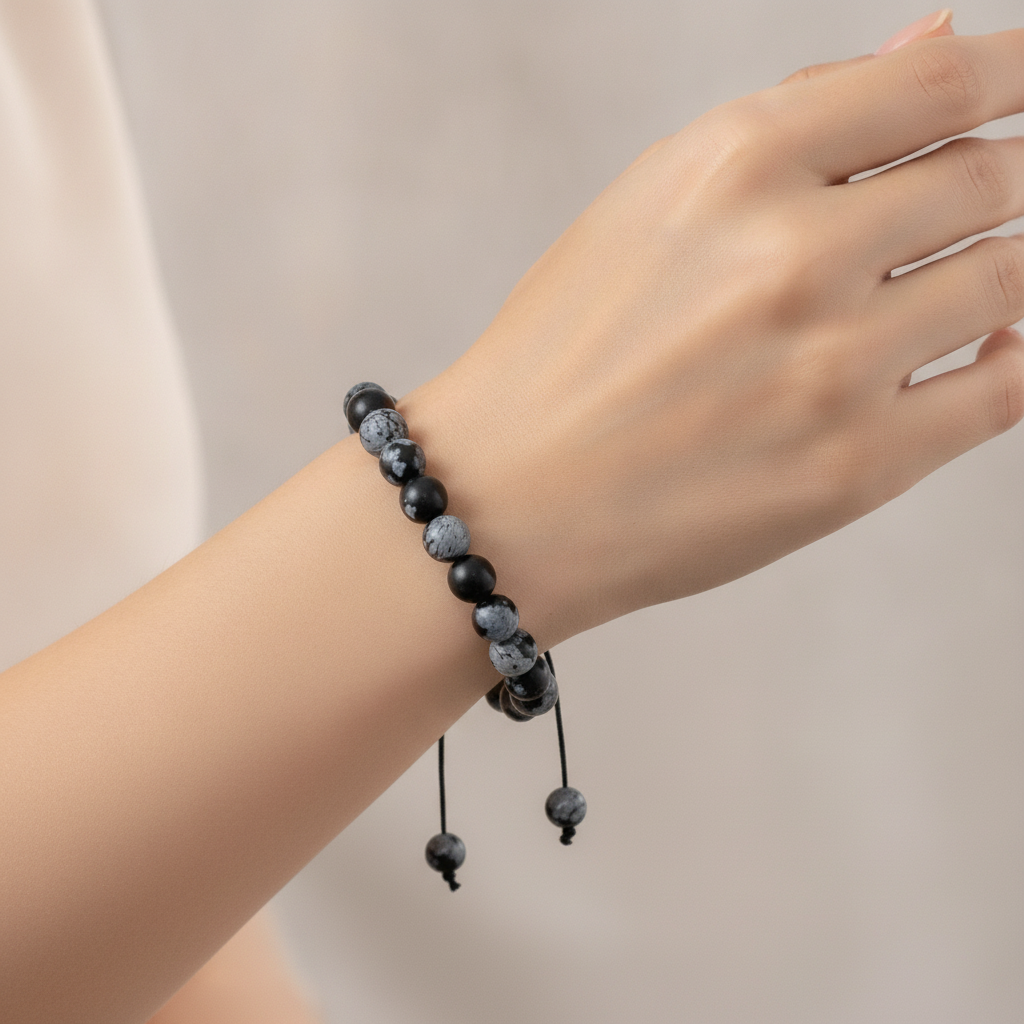Karlı Obsidyen 8mm Merdiven Kapama Doğal Taş Bileklik