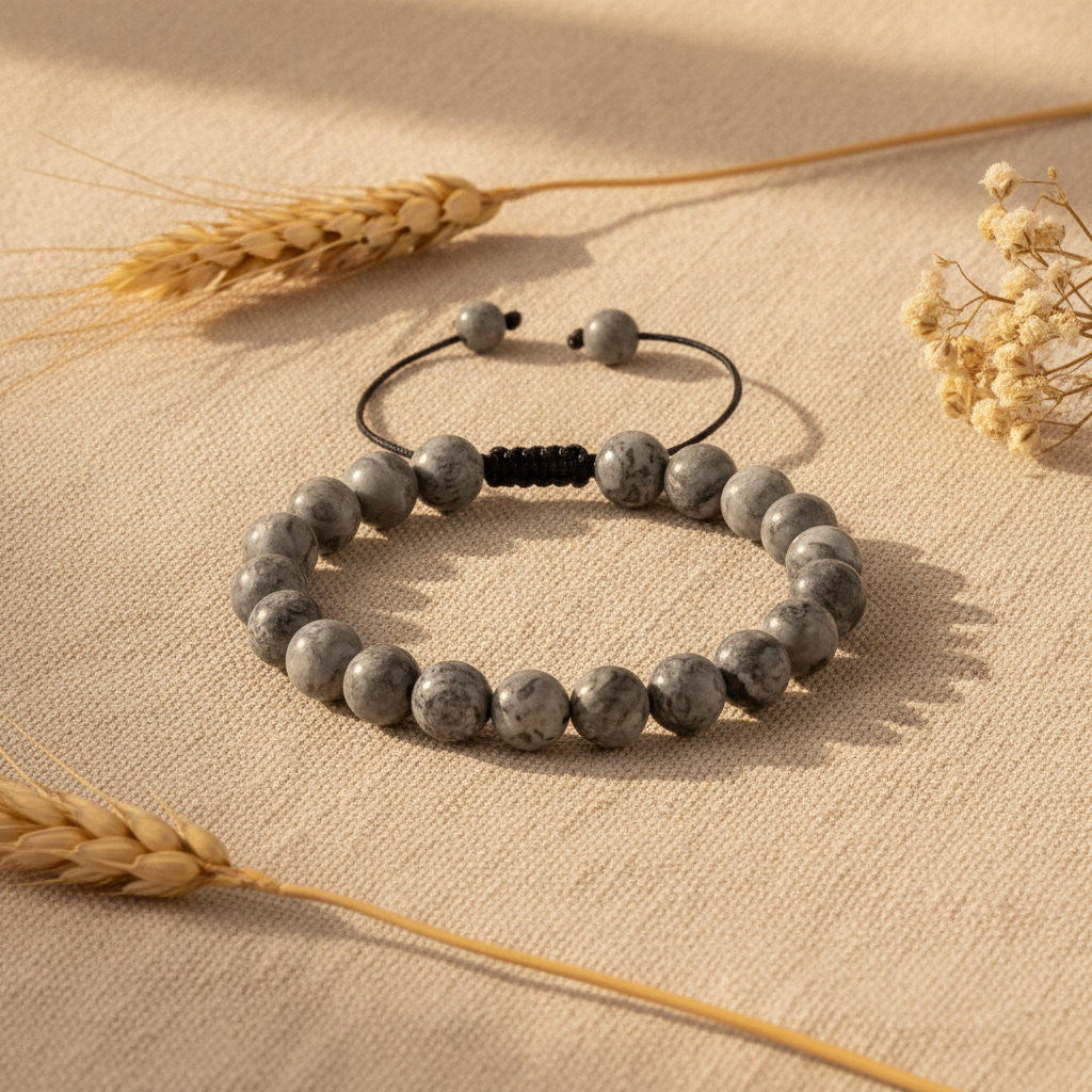 Gri Jasper 8mm Merdiven Kapama Doğal Taş Bileklik