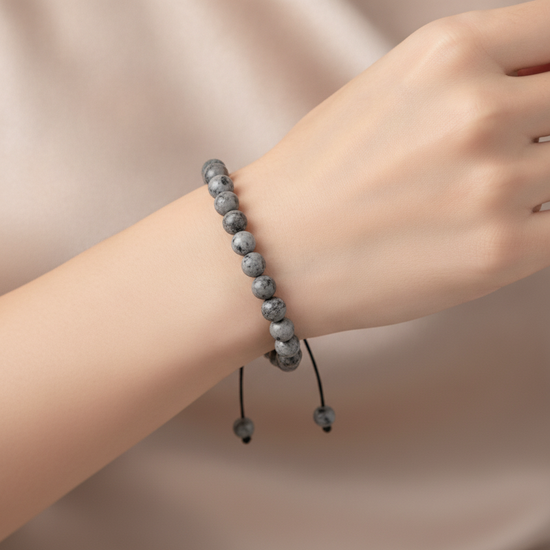 Gri Jasper 8mm Merdiven Kapama Doğal Taş Bileklik