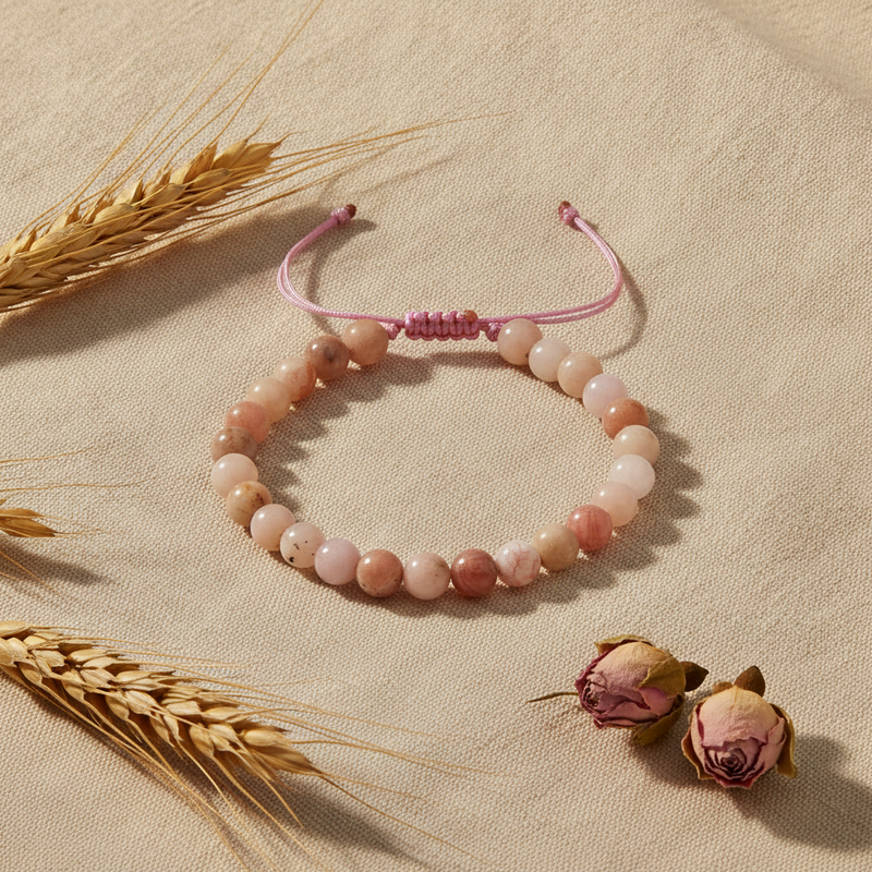 Opal Pembe 6mm Merdiven Kapama Doğal Taş Bileklik