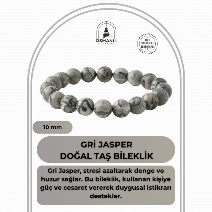 Gri Jasper 10mm Doğal Taş Bileklik