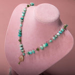 Amazonit-Yeşim Doğal Taş Hamsa Fatıma Eli Altın Kaplama Kolye