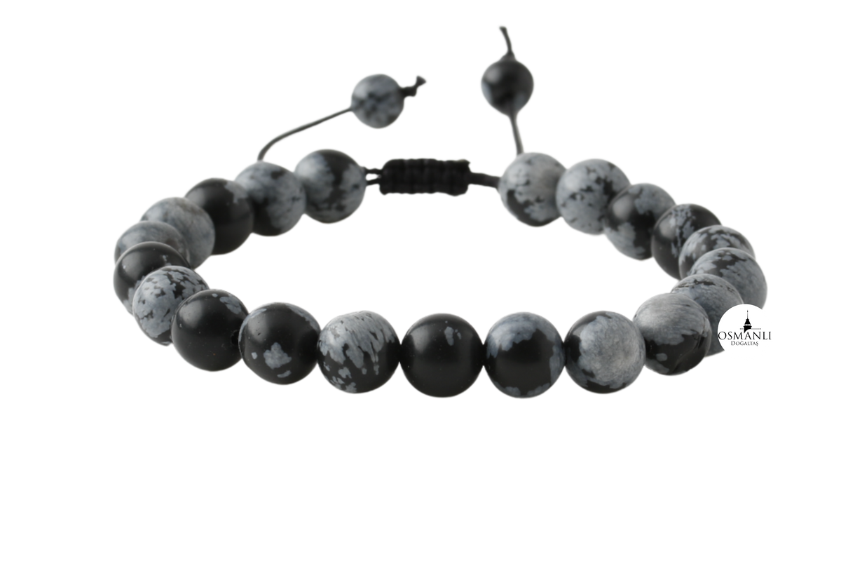 Karlı Obsidyen 8mm Merdiven Kapama Doğal Taş Bileklik