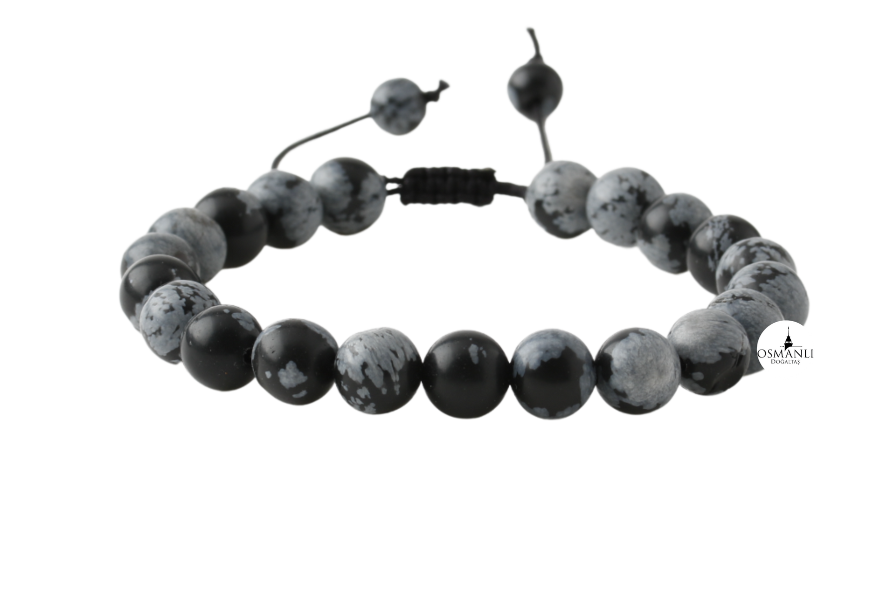 Karlı Obsidyen 8mm Merdiven Kapama Doğal Taş Bileklik