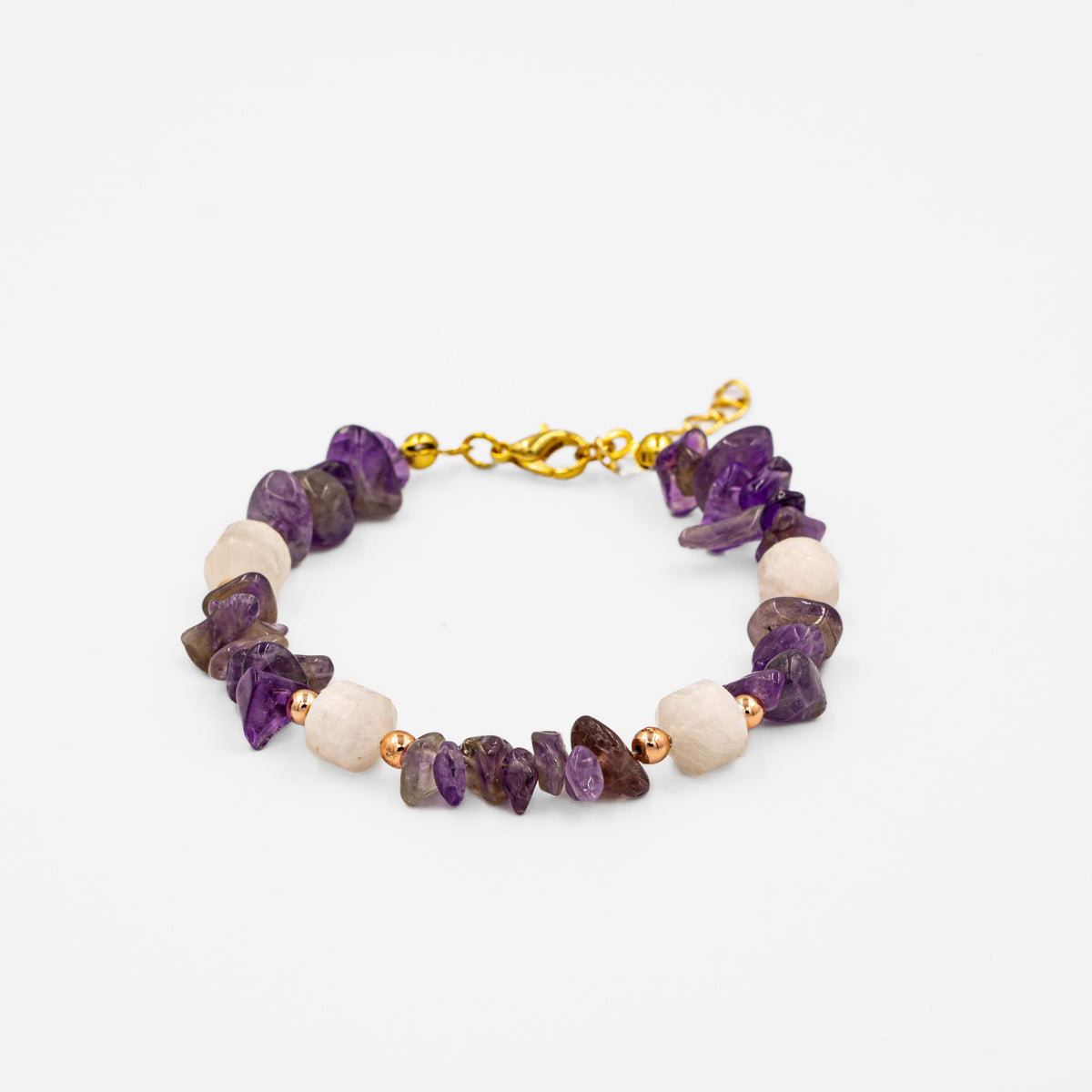 Ay Taşı-Ametist Doğal Taş Altın Kaplama Bileklik