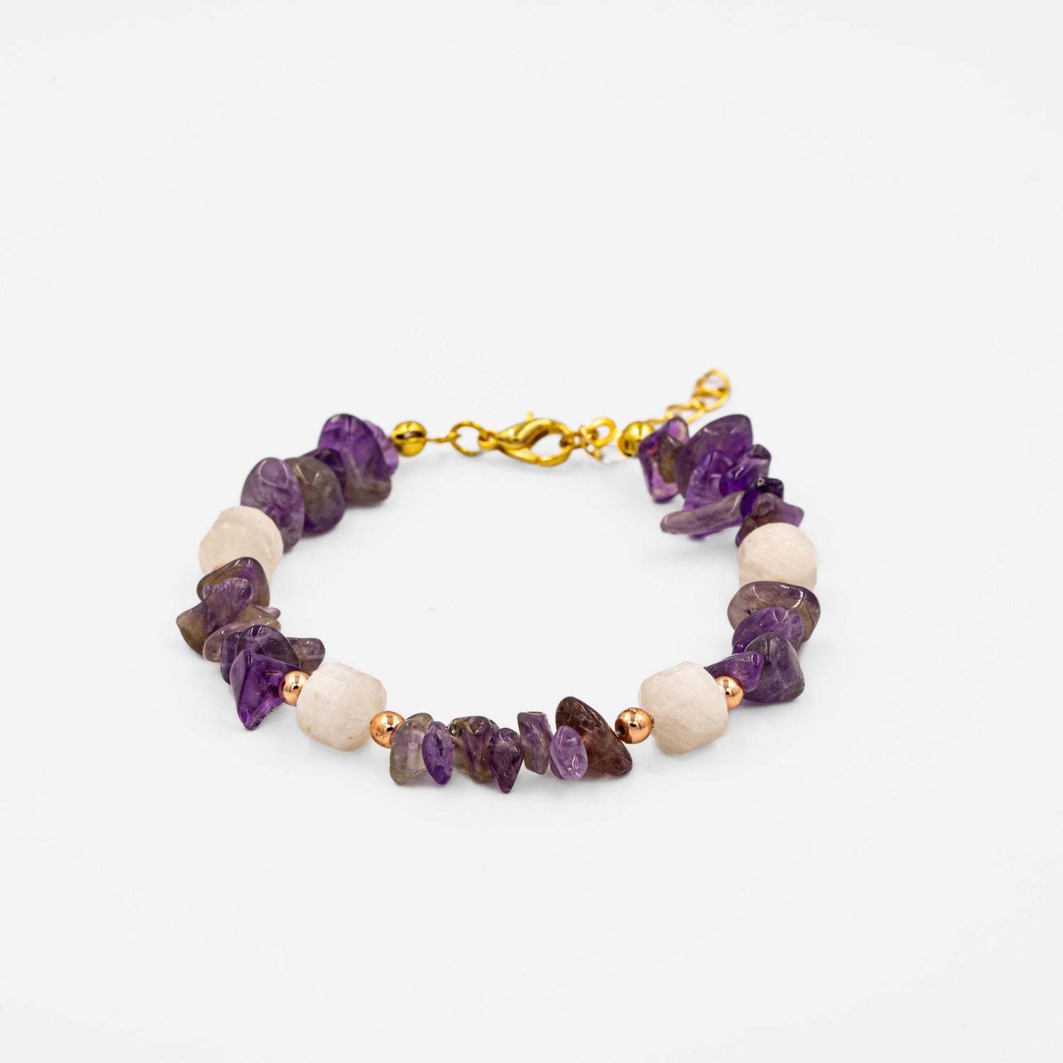 Ay Taşı-Ametist Doğal Taş Altın Kaplama Bileklik