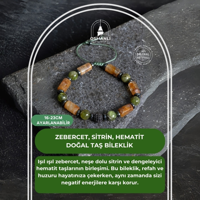 Sertifikalı Zebercet, Sitrin, Hematit Doğal Taş Bileklik