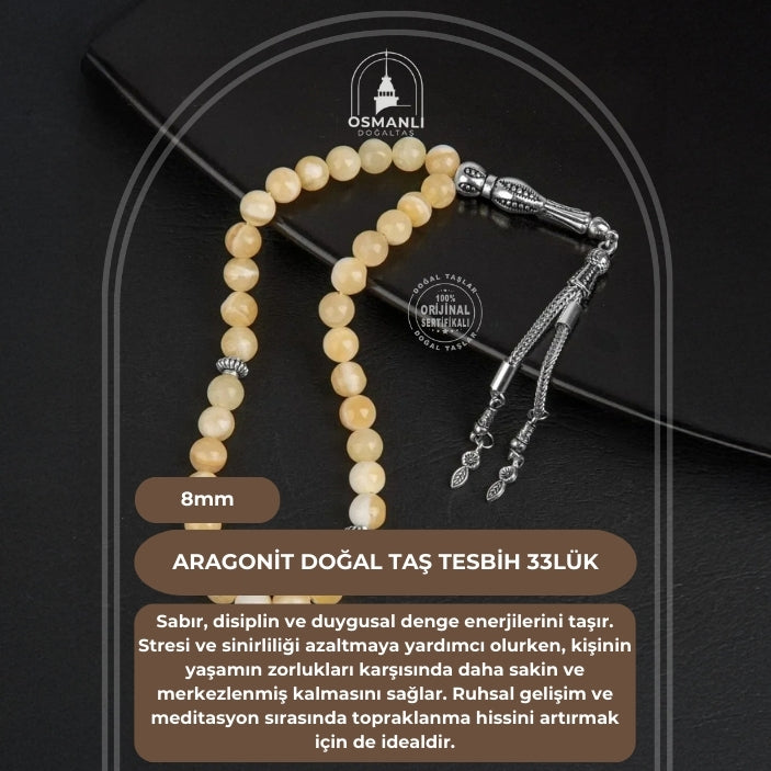 Aragonit Doğal Taş Tesbih 33lük - 8mm