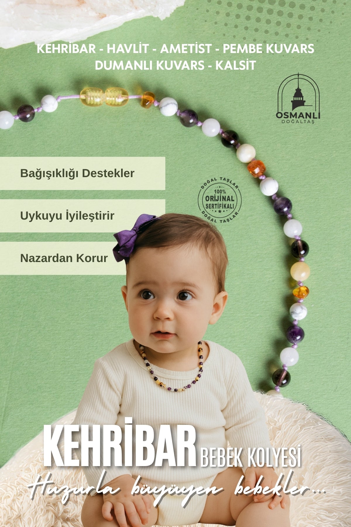 Bebek Kehribar Kalsit-Dumanlı Kuvars-Pembe Kuvars-Kehribar-Havlit-Ametist