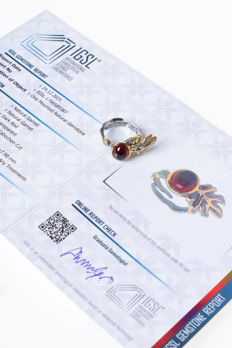 Sertifikalı İridyumlu Granat Lal Özel Tasarım Gümüş Yüzük (Kadın) (SK:001)