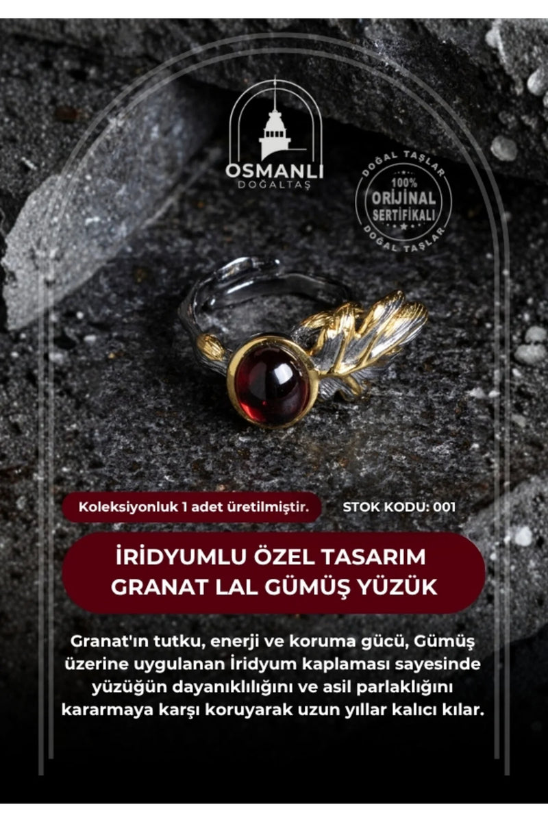 Sertifikalı İridyumlu Granat Lal Özel Tasarım Gümüş Yüzük (Kadın) (SK:001)