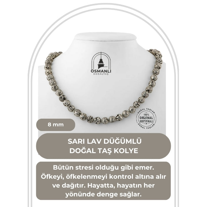 Sarı Lav Taşı 8 mm Düğümlü Doğal Taş Kolye