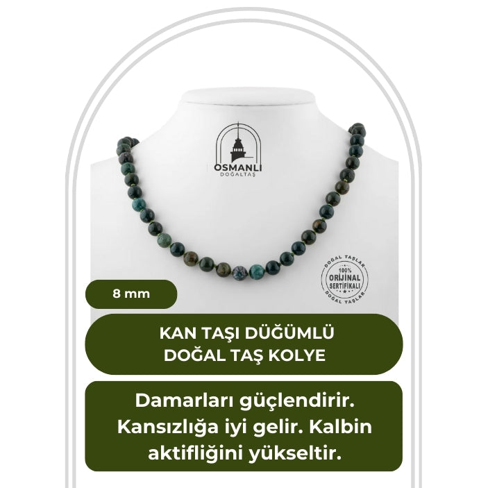 Kan Taşı 8 mm Düğümlü Doğal Taş Kolye