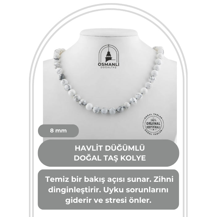 Havlit 8 mm Düğümlü Doğal Taş Kolye