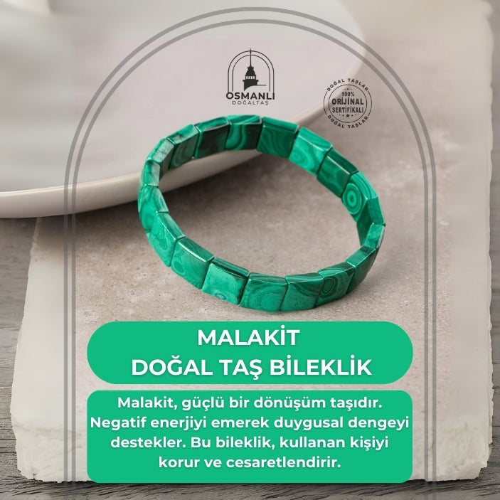 Malakit Doğal Taş Kare Kesim Geniş Kesim Bileklik