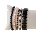 Obsidyen-Pembe Opal-Siyah Turmalin Doğal Taş Kadın Bileklik Seti