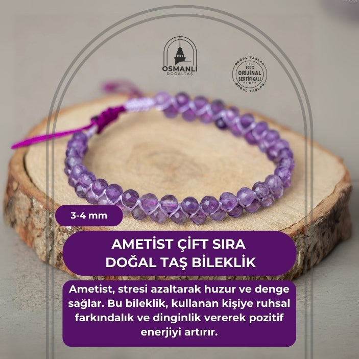Ametist 3-4mm Çift Sıra Doğal Taş Bileklik