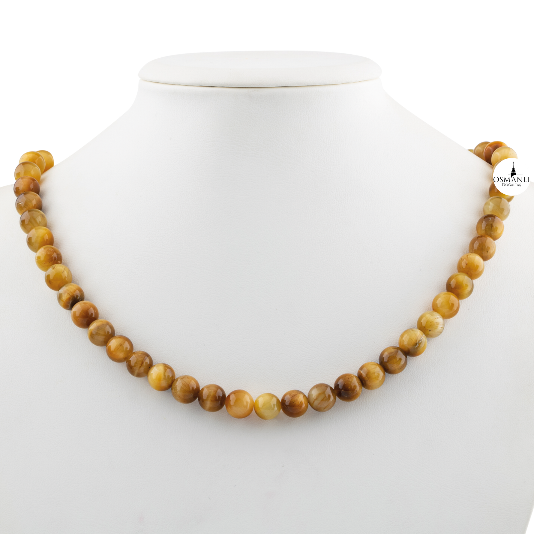 Sarı Kaplan Gözü 8 mm Dizi Doğal Taş Kolye