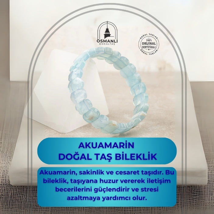 Akuamarin Doğal Taş Geniş Kesim Bileklik