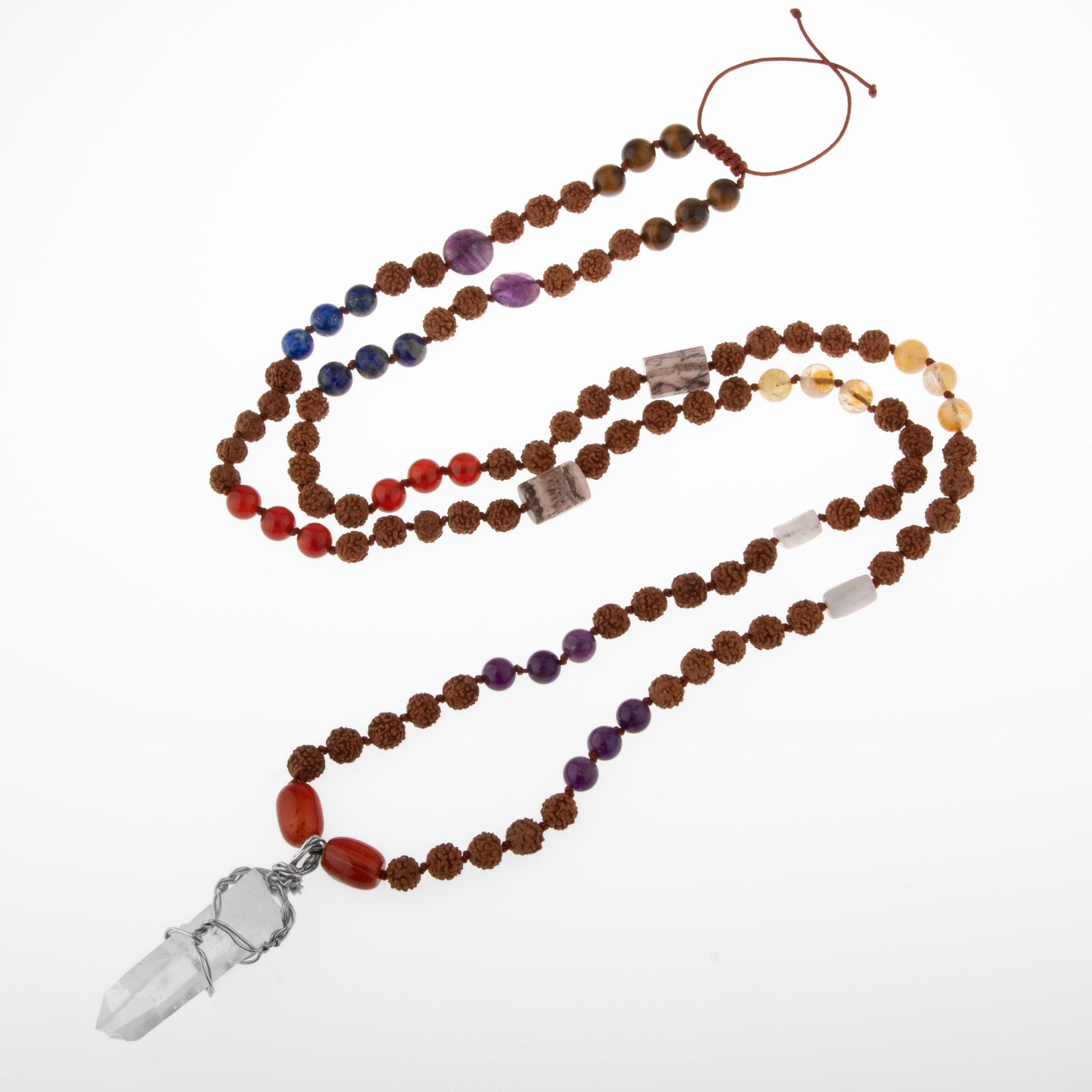 Rudrashka 108 Niyet Taşı Mala Kolyesi - Ametist-Akik-Sitrin-Kaplan Gözü-Lapis-Kuvars-Ay Taşı