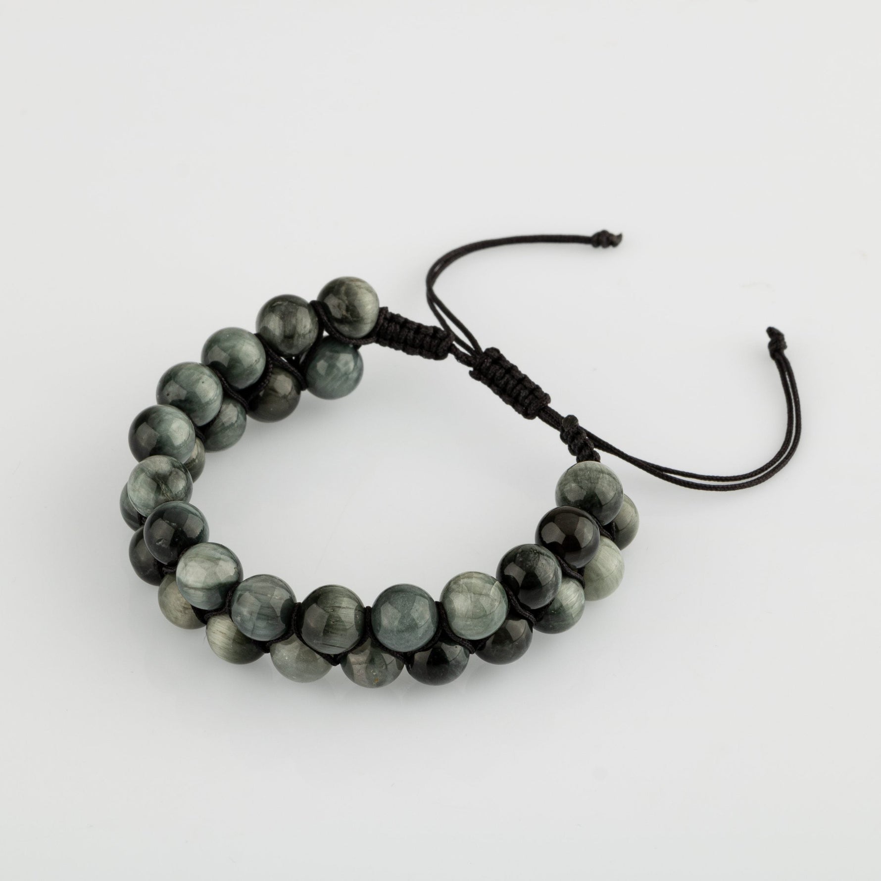 Kedi Gözü 8mm Çift Sıra Makrome Doğal Taş Bileklik